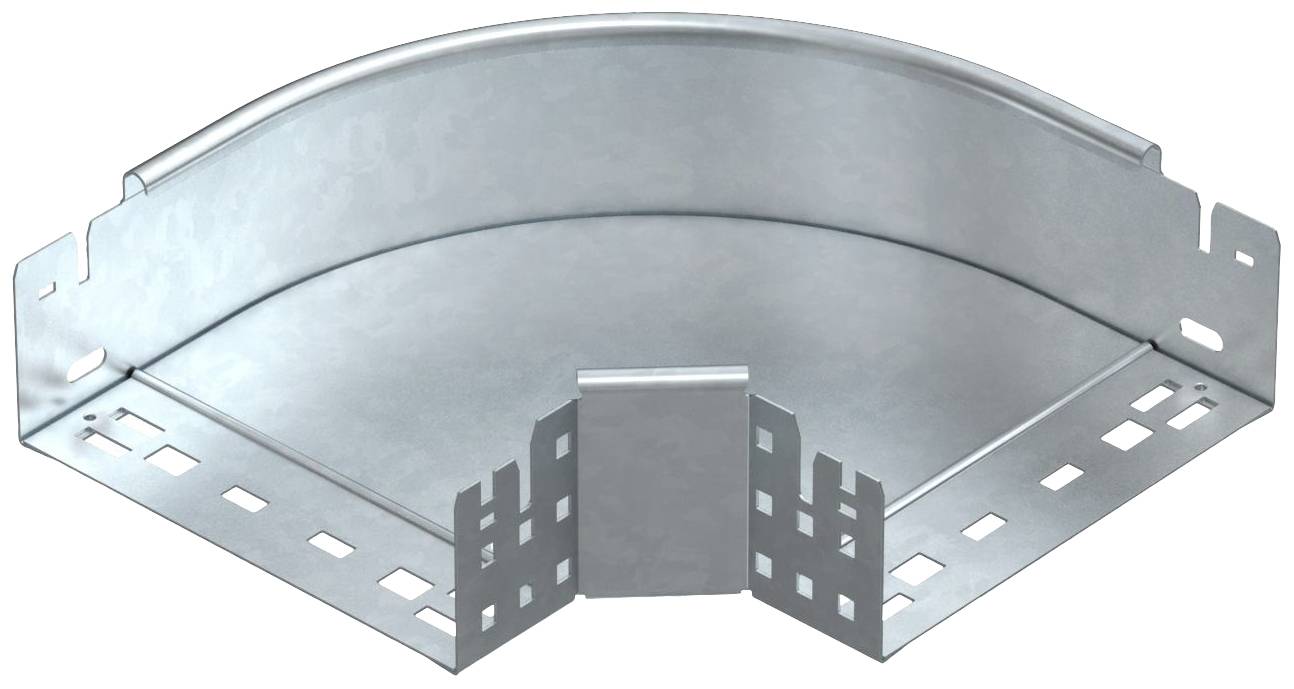 Metallische Kabelrinne in einem neunzig Grad Winkel zur Verlegung von Kabeln; geeignet für industrielle Anwendungen.