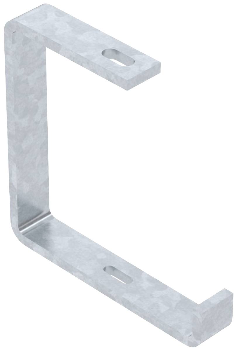 Metallwinkelhalterung aus verzinktem Stahl, rechteckig gebogen, mit zwei ovalen Löchern zur Befestigung an flachen Oberflächen.