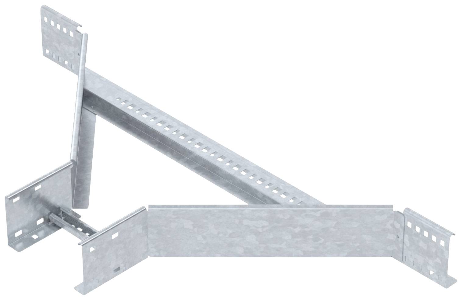 Ein trapezförmiger Metallhalter, häufig für strukturelle Unterstützung verwendet, mit perforierten Löchern zur Anpassung und Befestigung.