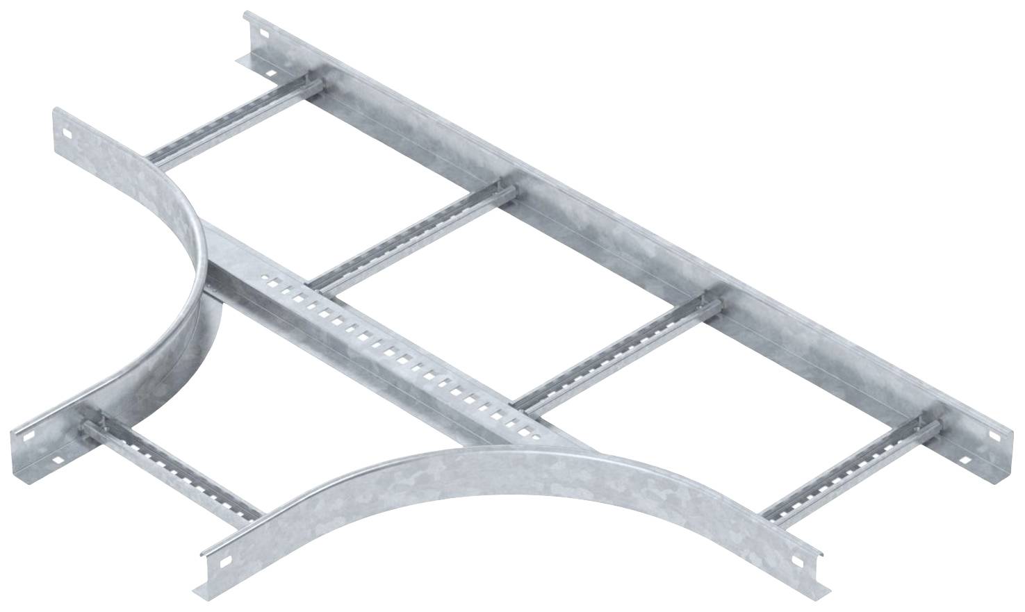 Metallkabelrinne mit Bogen in der Mitte, geeignet zur Führung und Unterstützung von Kabeln in technischen Installationen.
