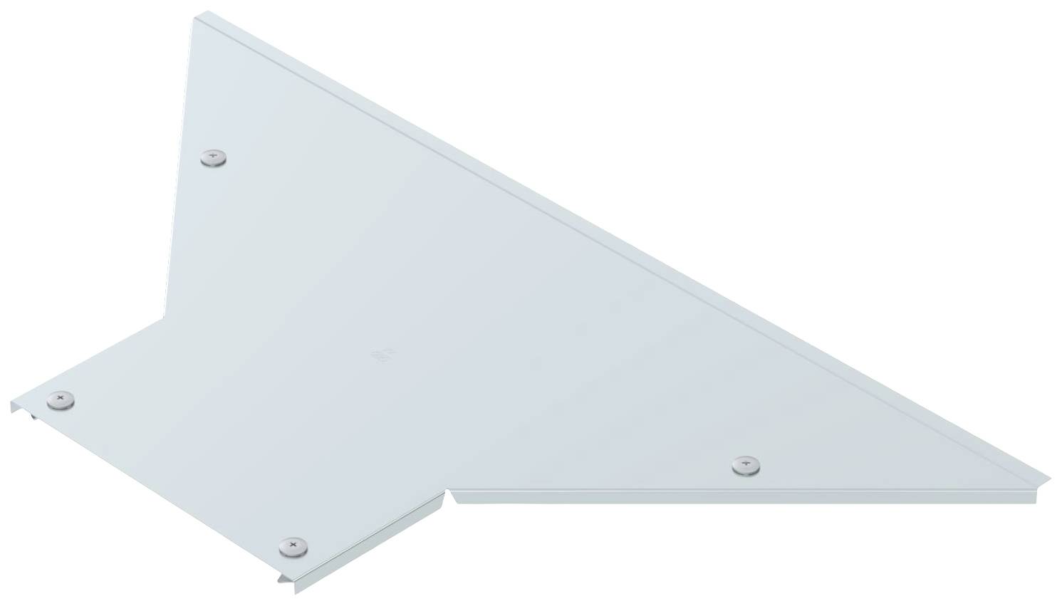 Ein graues, dreieckiges Metallwinkelstück mit vier Schraubenlöchern, verwendet zur Unterstützung oder Befestigung von Strukturen.