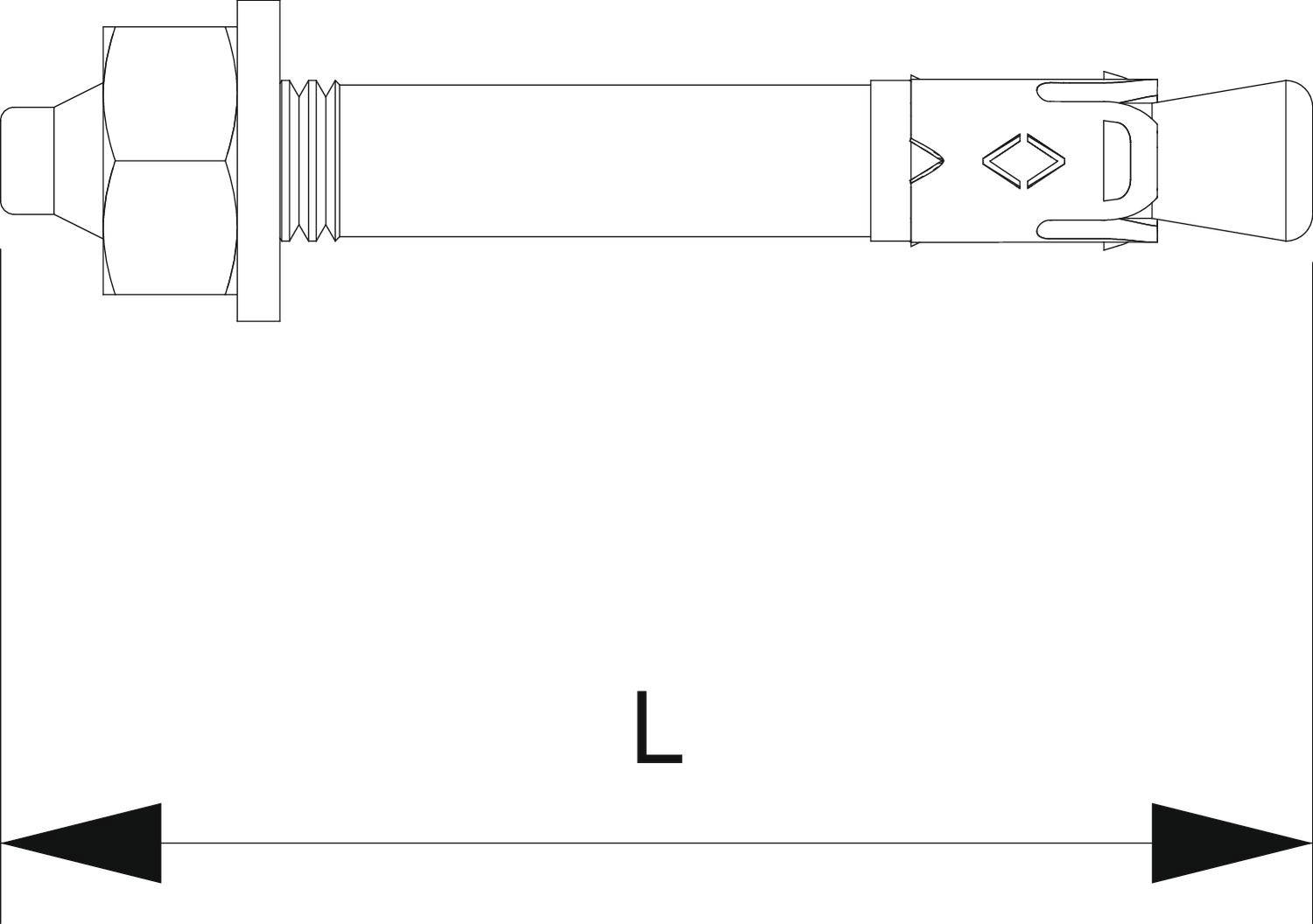 Technische Zeichnung eines Dübelankers mit Maß 'L' dargestellt.
