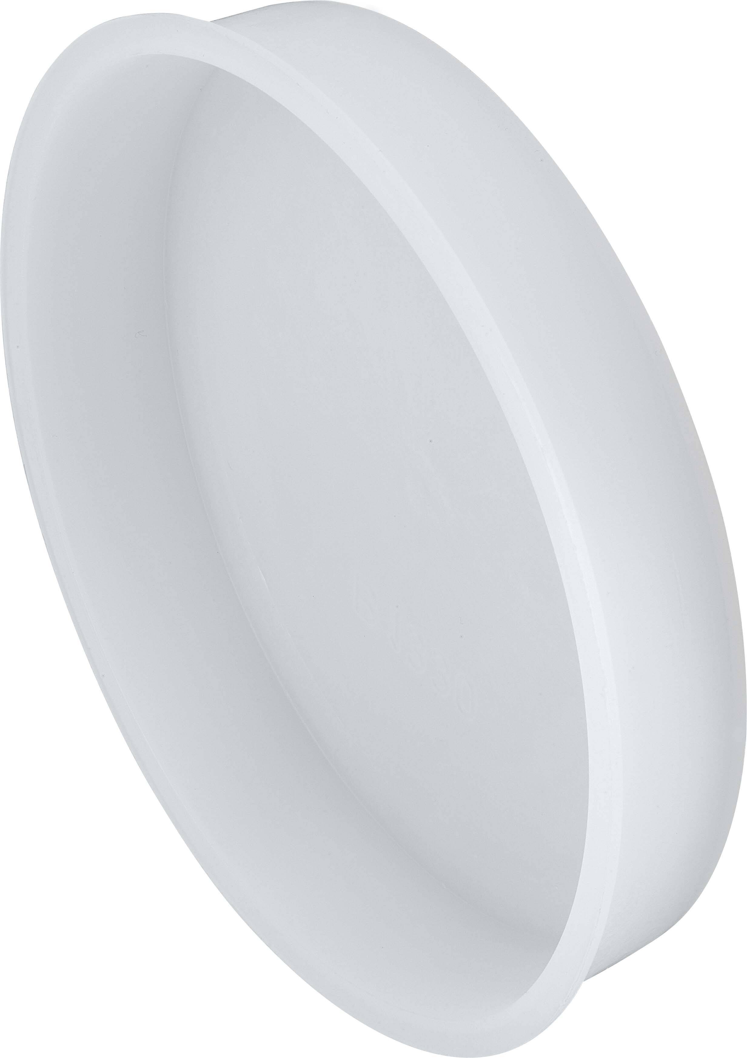 Ein runder, weißer Kunststoffbehälter, leicht schräg fotografiert. Geeignet für vielseitige Anwendungen in Küche oder Haushalt.