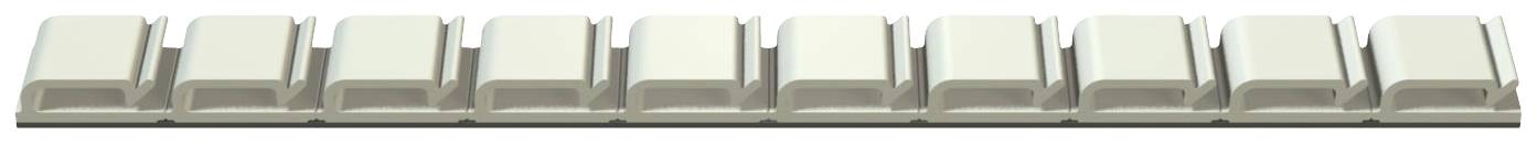 Fünf weiße Lichtschalter nebeneinander, aus der Vogelperspektive aufgenommen.