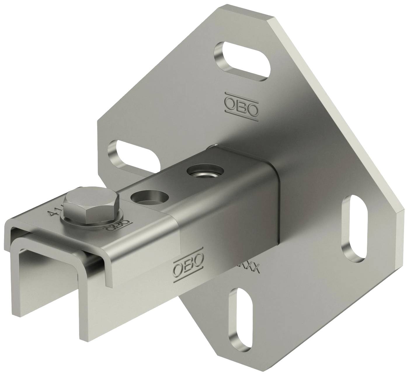 Metall-Halterung mit sechseckigem Flansch und Schraube, geeignet zur Befestigung an flachen Oberflächen.