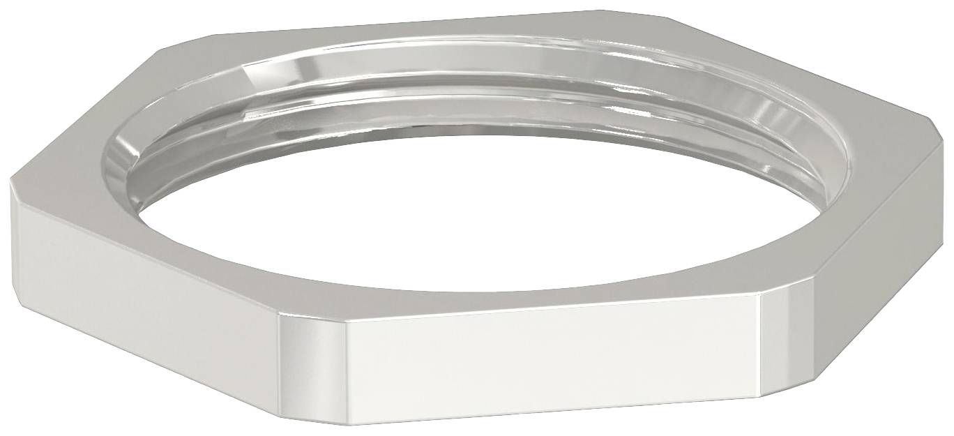 Silberner, sechseckiger Ring mit flacher Oberfläche, glänzendem Finish.