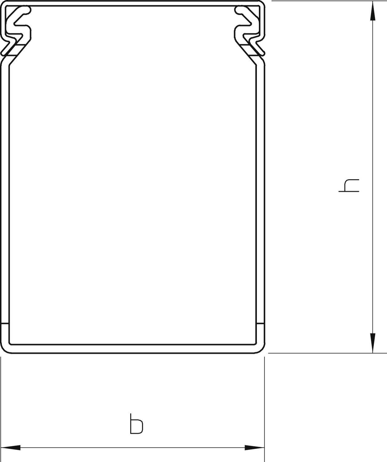 Diagramm eines Rechtecks mit den Maßen: Höhe 'h' und Breite 'b'. Geometrische Darstellung mit detaillierten Linien.