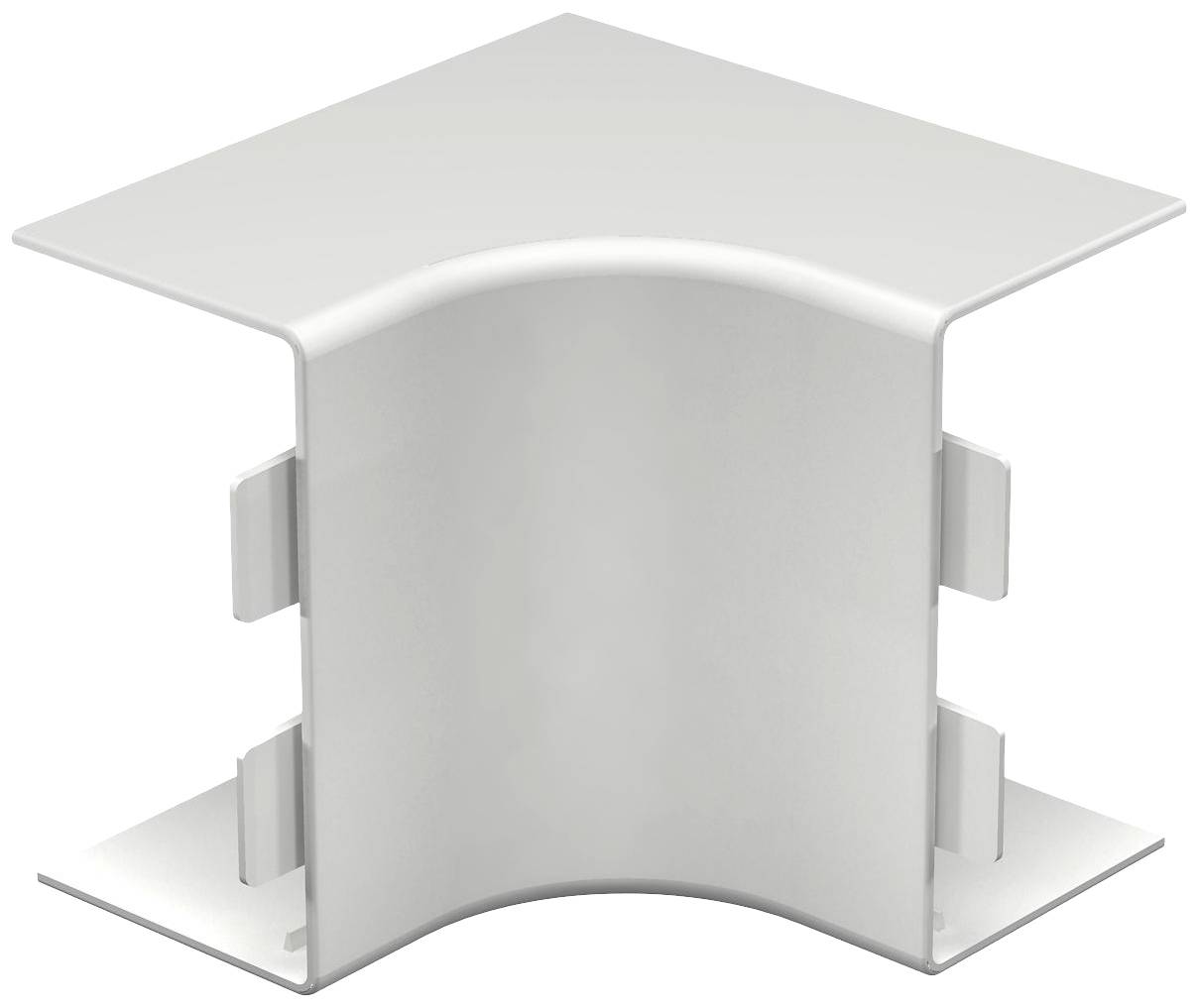 Weiße, rechteckige Kunststoffabdeckung mit gewölbter Vorderseite und seitlichen Befestigungsclips, vermutlich für Installationen.