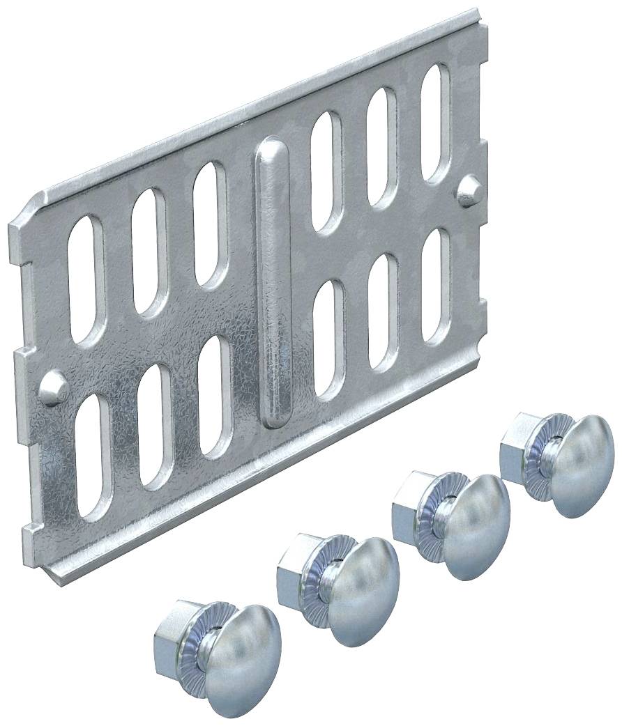 Metallplatte mit Schlitzen und vier passenden Schrauben.