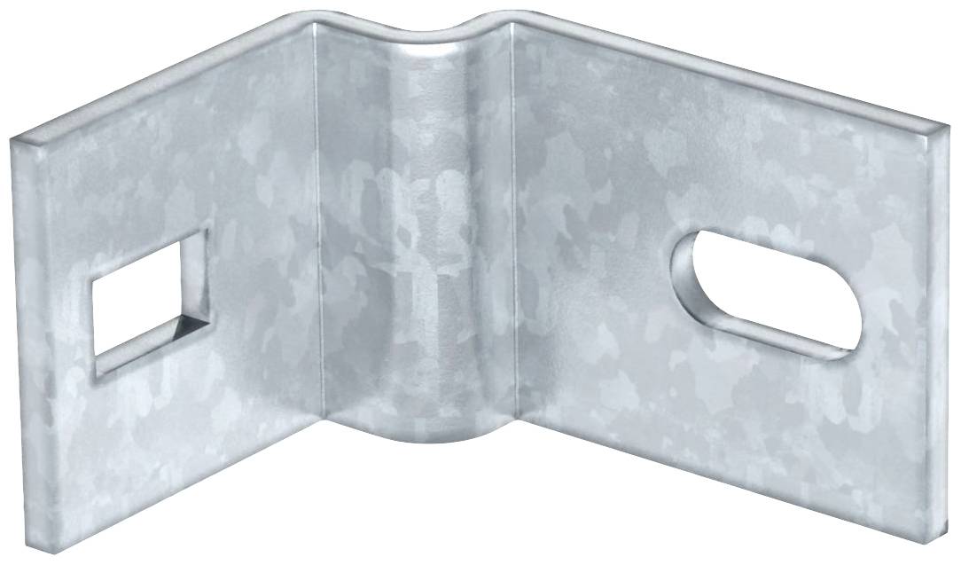 Metallwinkelverbinder mit einem quadratischen und einem ovalen Loch, für strukturelle Verbindungen in Bauprojekten.