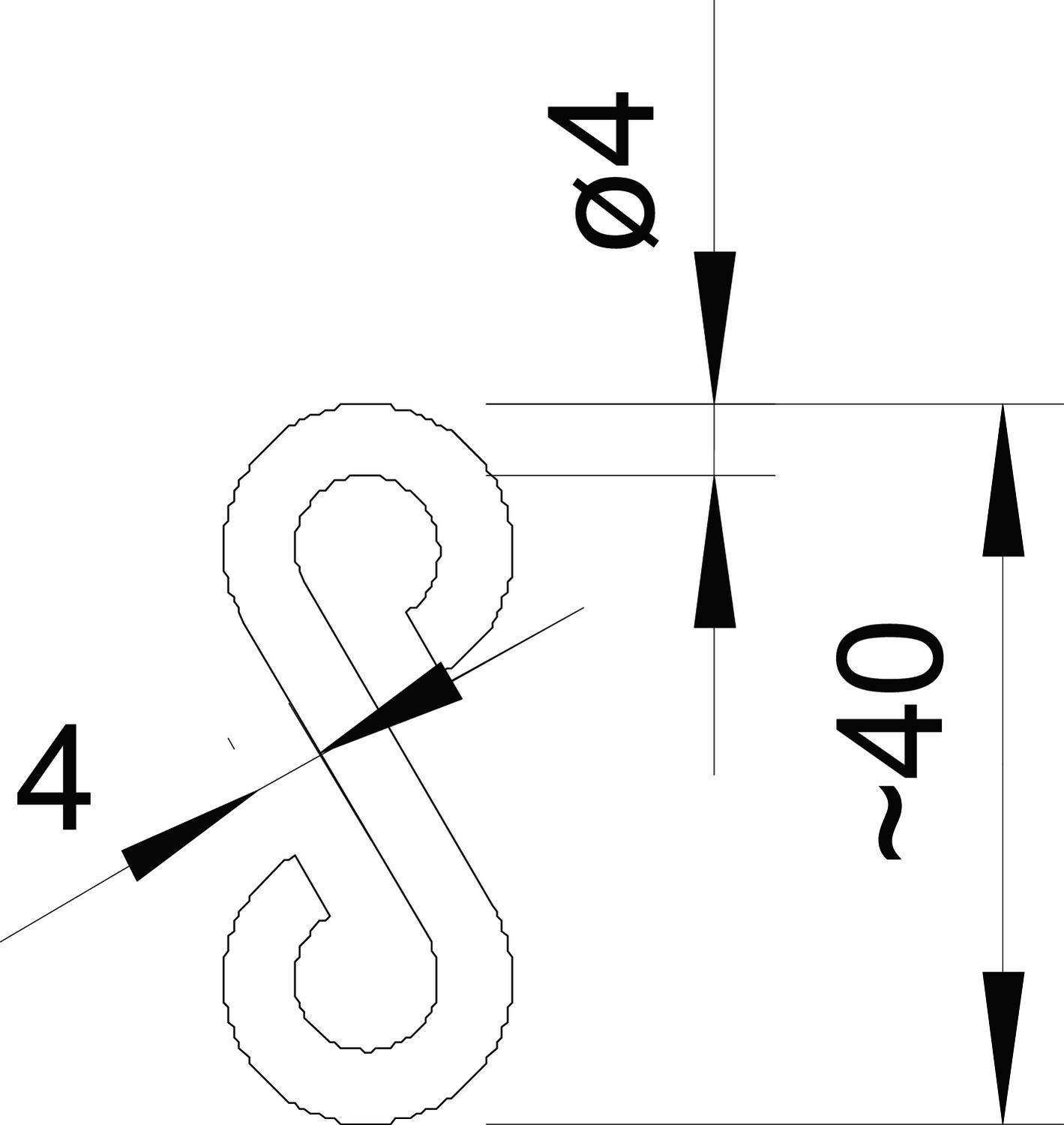 Skizze einer gebogenen Form mit zwei identischen parallelen Bögen. Beschriftet mit Durchmesserzeichen Ø und Maßangaben Ø4 und 40.