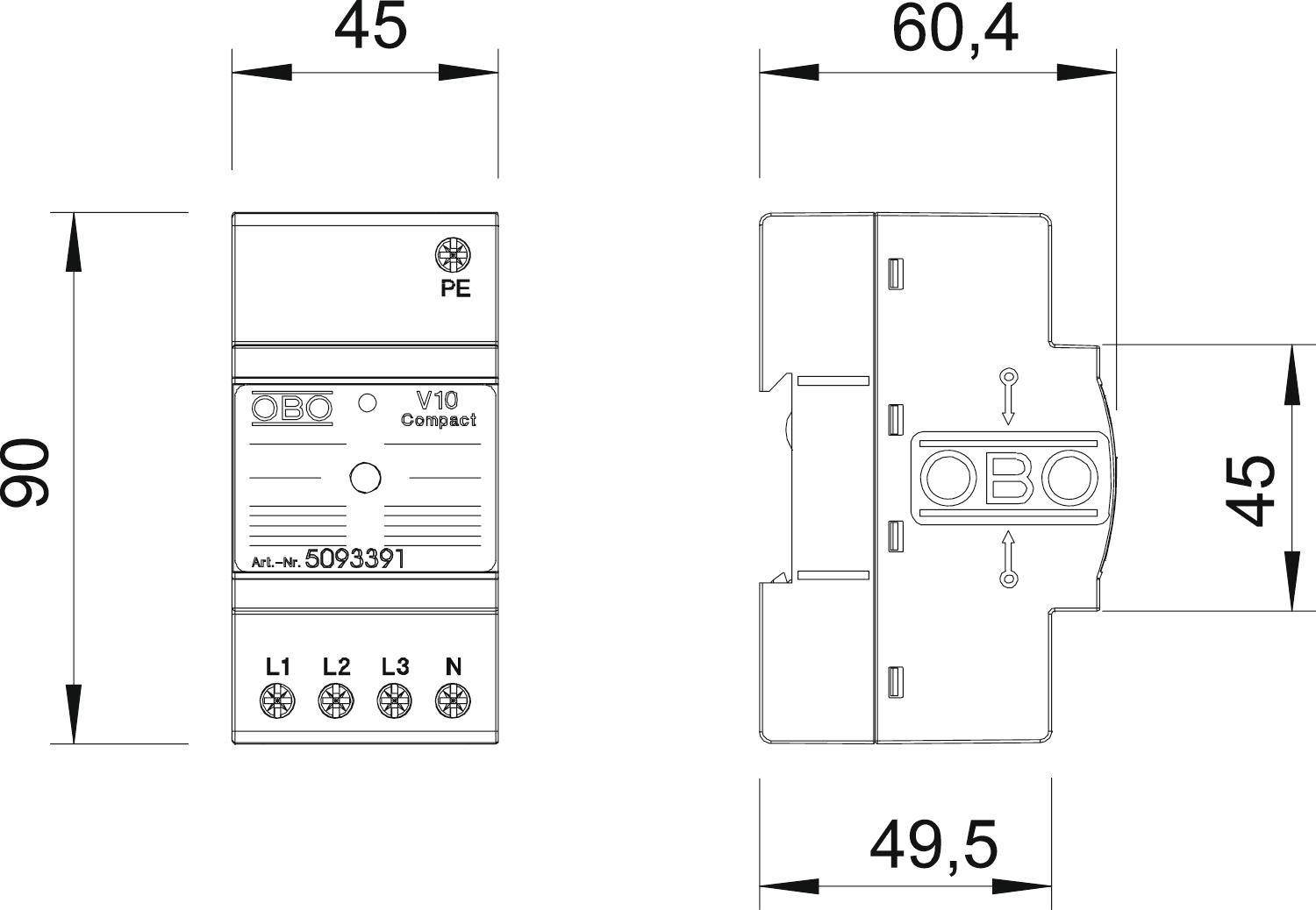 OBO Bettermann 5093391 V10 COMPACT-AS Überspannungsableiter 10 kA 1St.