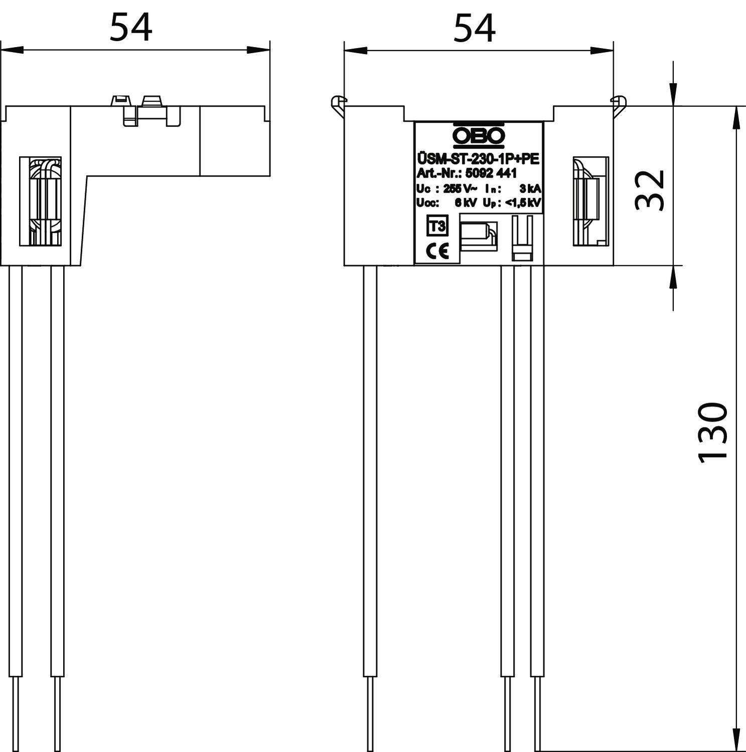 OBO Bettermann 5092441 ÜSM-ST-230-1P+PE Überspannungsschutzgerät 3 kA 1St.