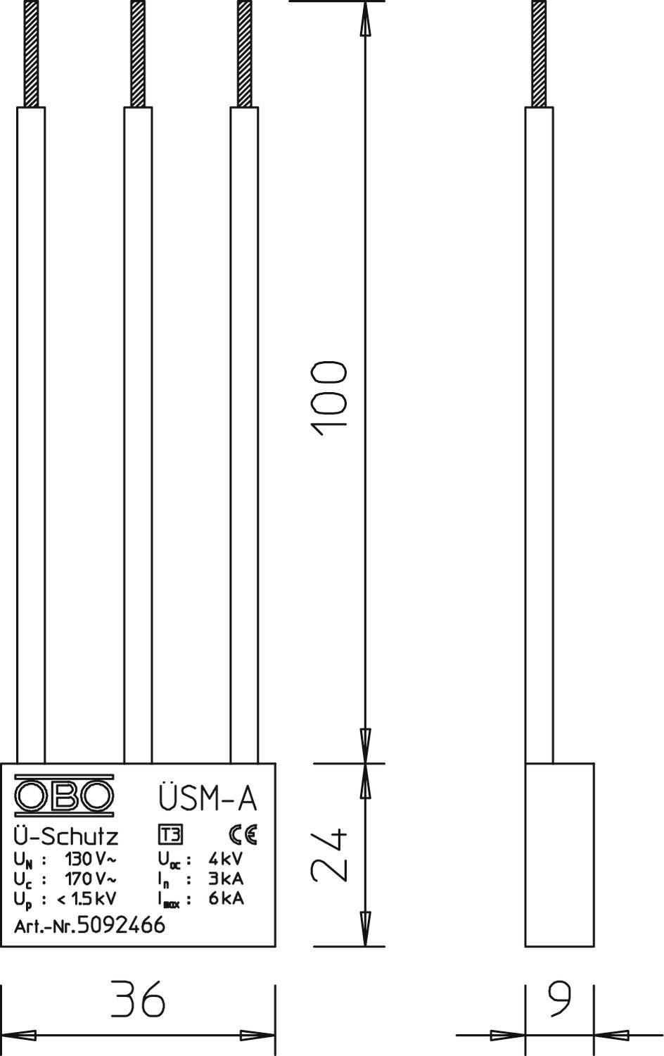 OBO Bettermann 5092466 ÜSM-A-150 Überspannungsschutzgerät 3 kA 1St.