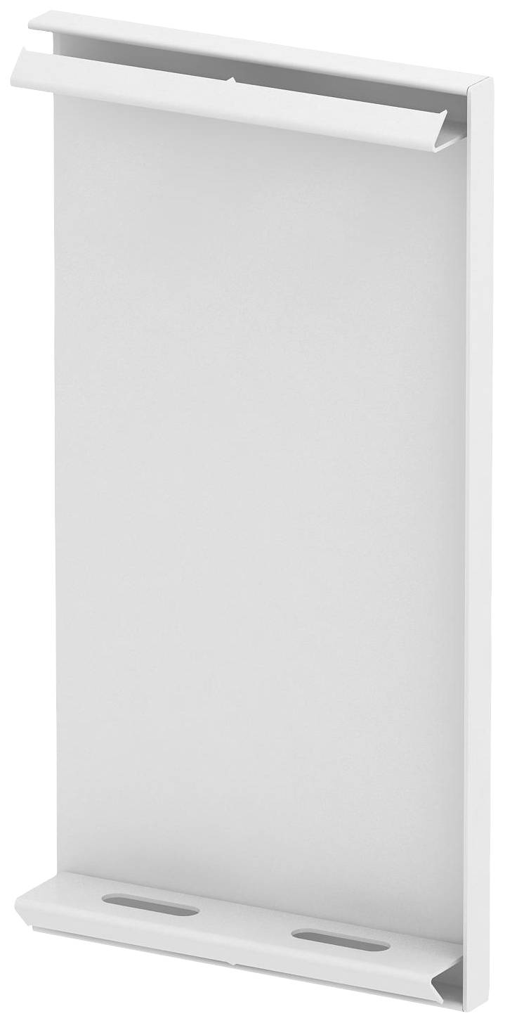 Metallschlitzwandhaken in neutraler Farbe; dient zum Aufhängen von Gegenständen an einer Wand mit speziellem Schienensystem.