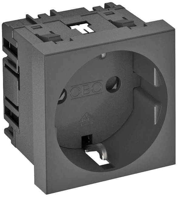 Schwarze Steckdose in rechteckiger Fassung, geeignet für EU-Standardstecker.