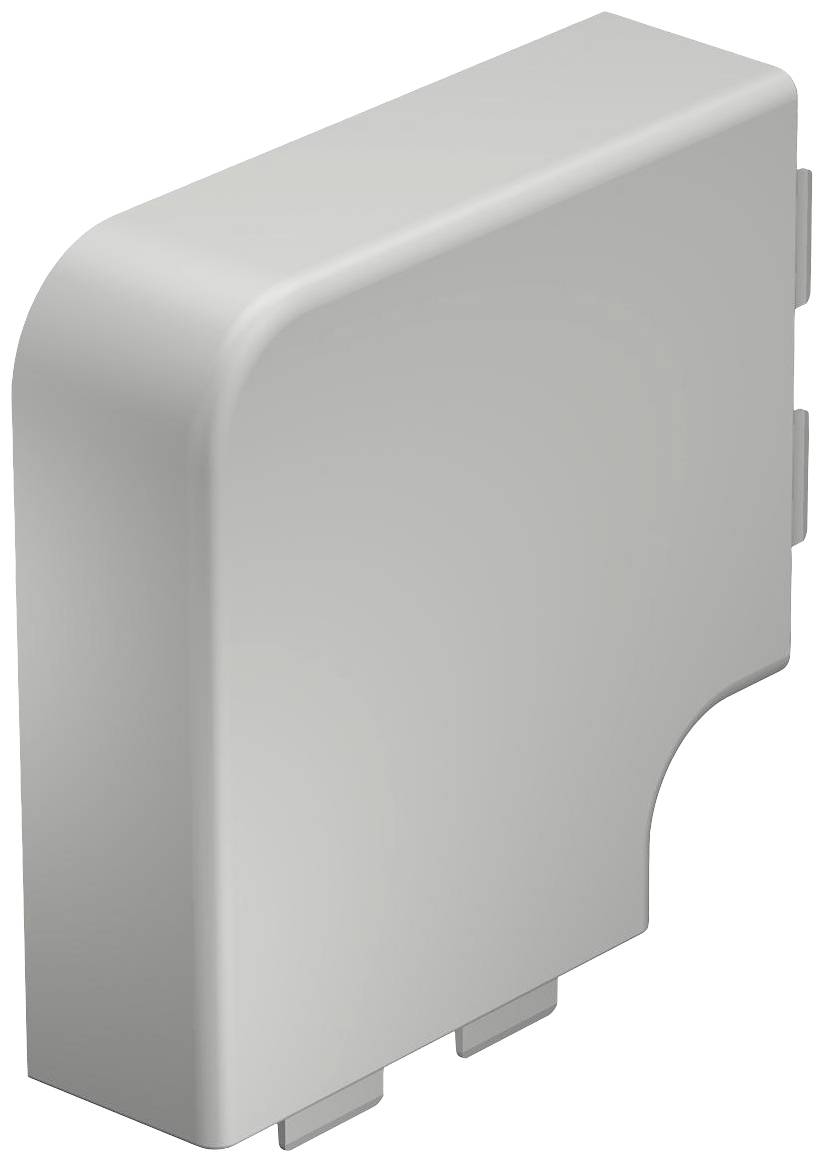 Ein rechteckiges, grau-weißes, abgerundetes Kunststoffteil mit zwei unteren Clips, möglicherweise ein Abdeckungs- oder Verbindungselement.