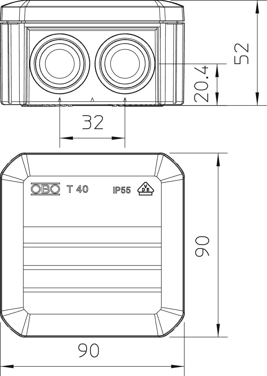 OBO Bettermann 2007320 Abzweigdose (L x B) 90mm x 90mm 1St.