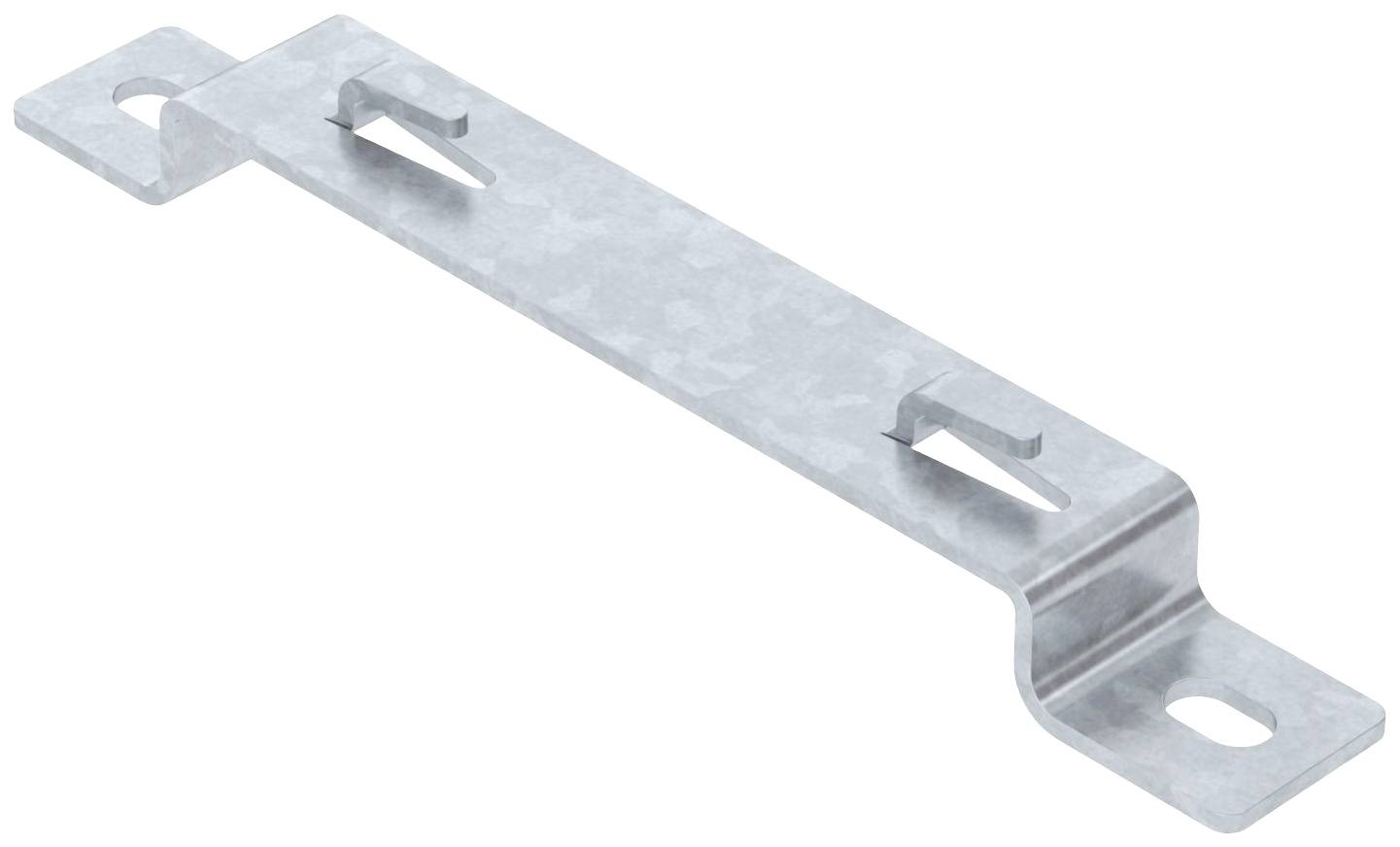 Metallwinkel in L-Form mit drei Löchern, zur Befestigung an Oberflächen, in einer Edelstahloptik.