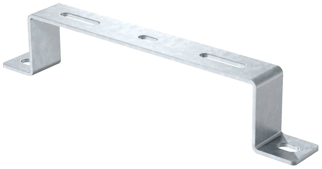 Ein grauer, rechteckiger Metallwinkel mit Löchern zur Montage. Eignet sich zur Befestigung oder Stabilisierung in Bauprojekten.