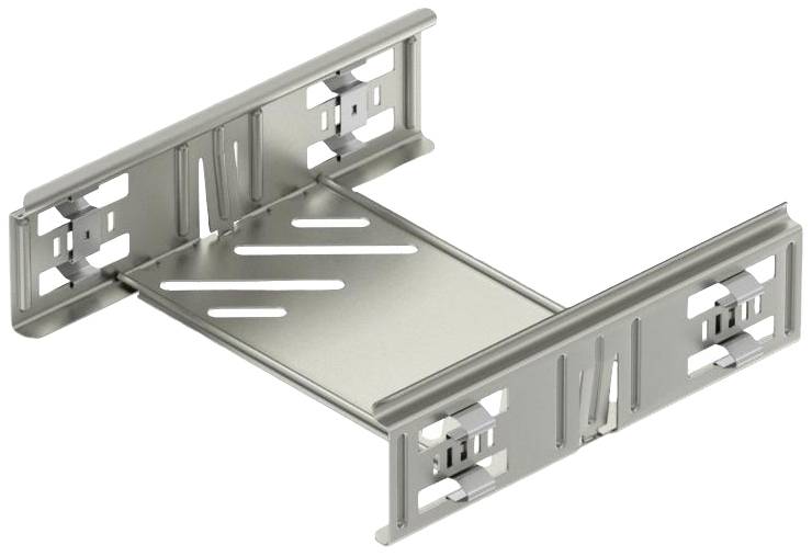 Metallschiene für Regalbefestigung, horizontaler Schlitz in der Mitte, seitlich Befestigungsöffnungen.