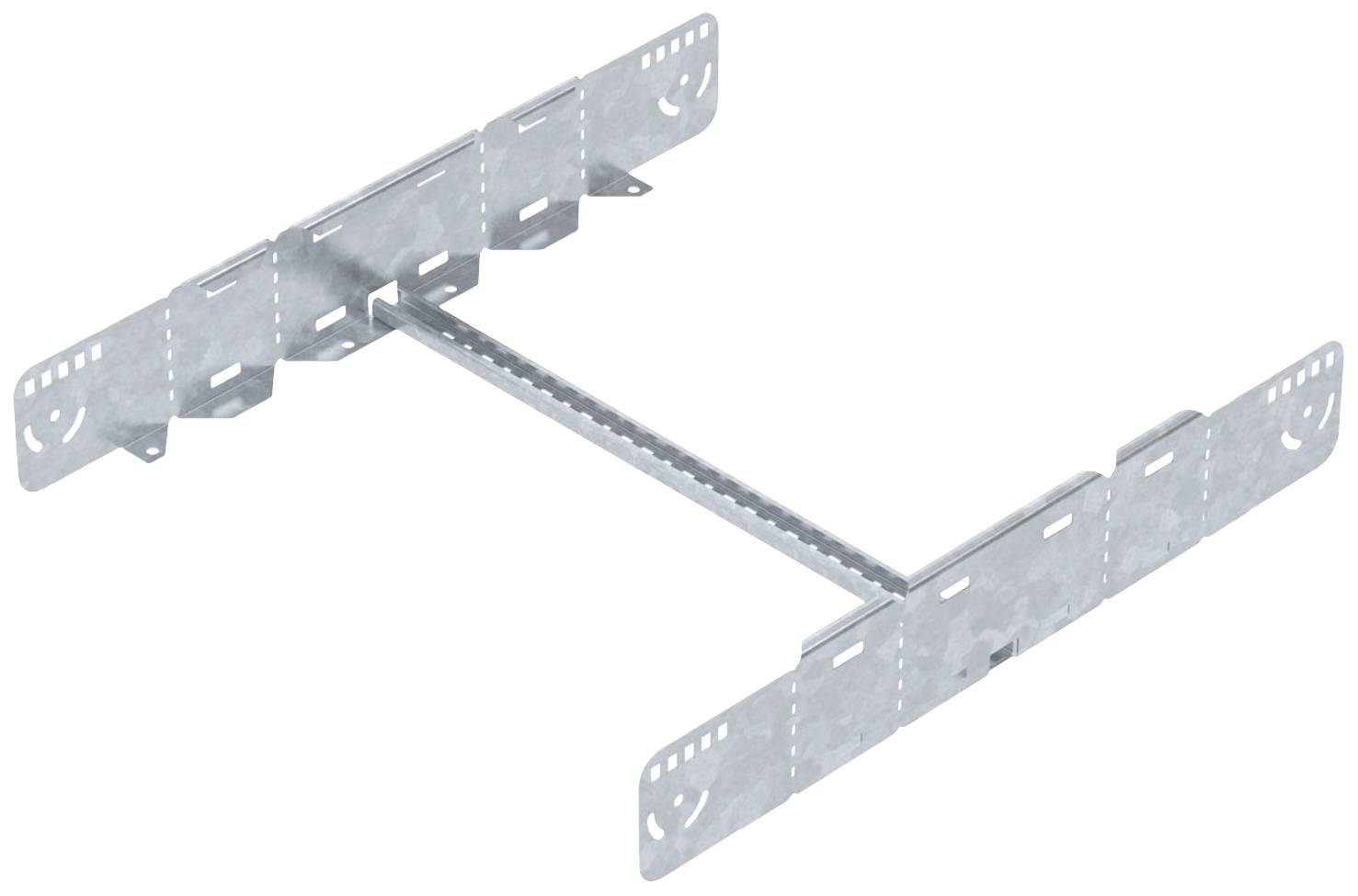 Metallischer Verbindungsbügel mit mehreren rechteckigen Platten und einem langen, geriffelten Mittelstab, für Bauanwendungen.