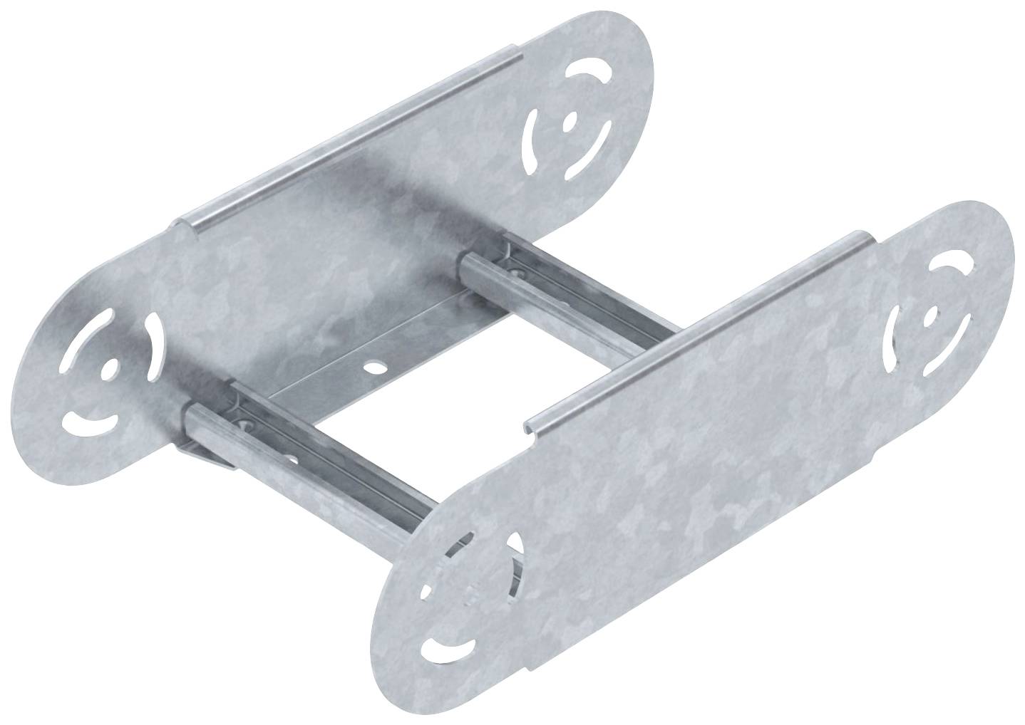 Metallverstärkung mit rechteckigem Rahmen und ovalen Endplatten, symmetrisch ausgelegt. Geeignet für Bau- oder Montageteile.