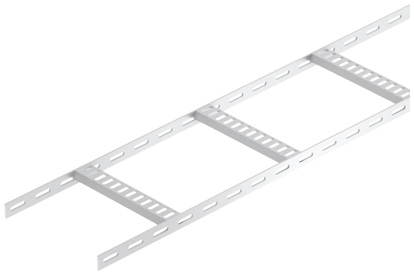 Kabelrinnen-Segment aus Metall mit seitlichen und mittleren Verstrebungen, verwendet zur Unterstützung von Kabeln in Bauinstallationen.