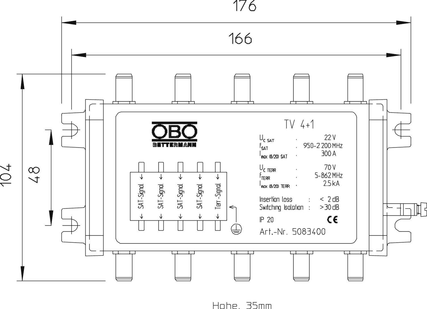 OBO Bettermann 5083400 TV 4+1 Datenleitschutzgerät 0.8 kA 1St.