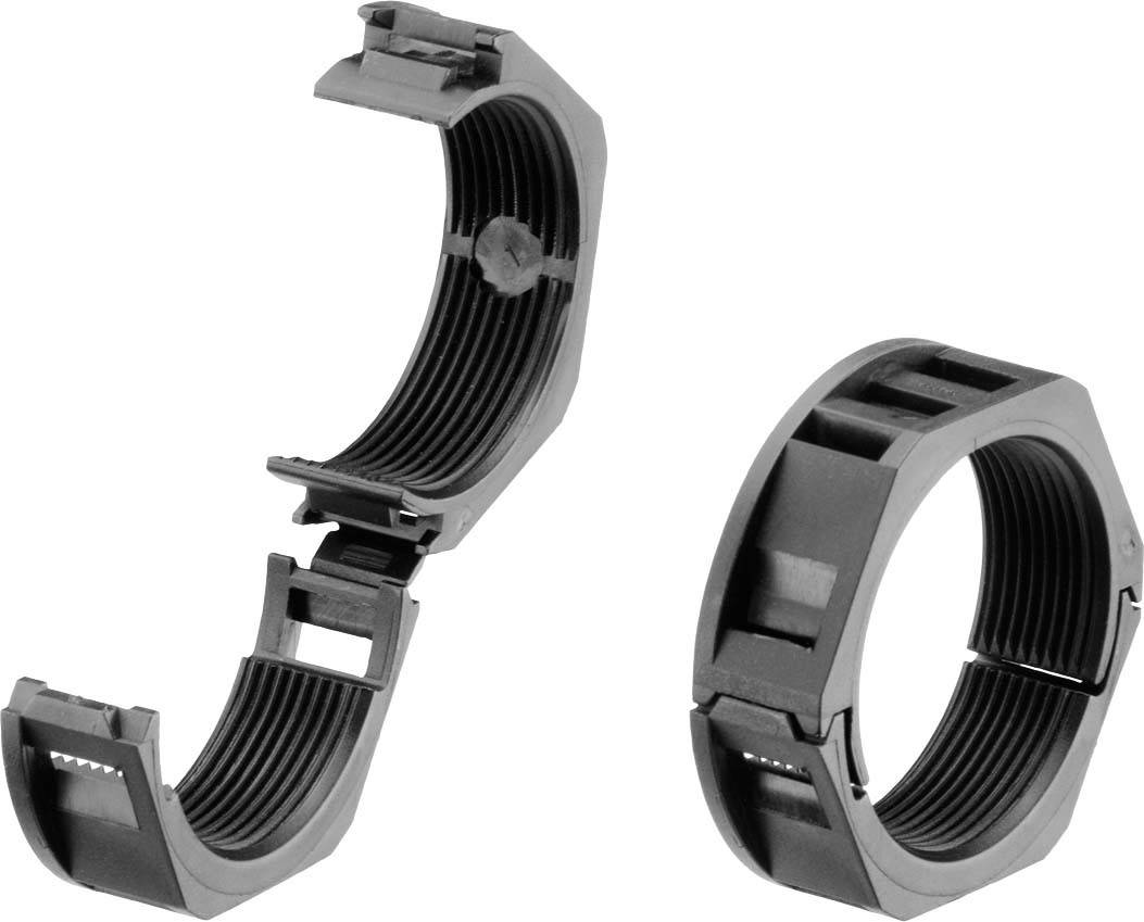 Zwei schwarze Kunststoff-Luftschläuche, ein geöffneter und ein geschlossener, vor weißem Hintergrund.