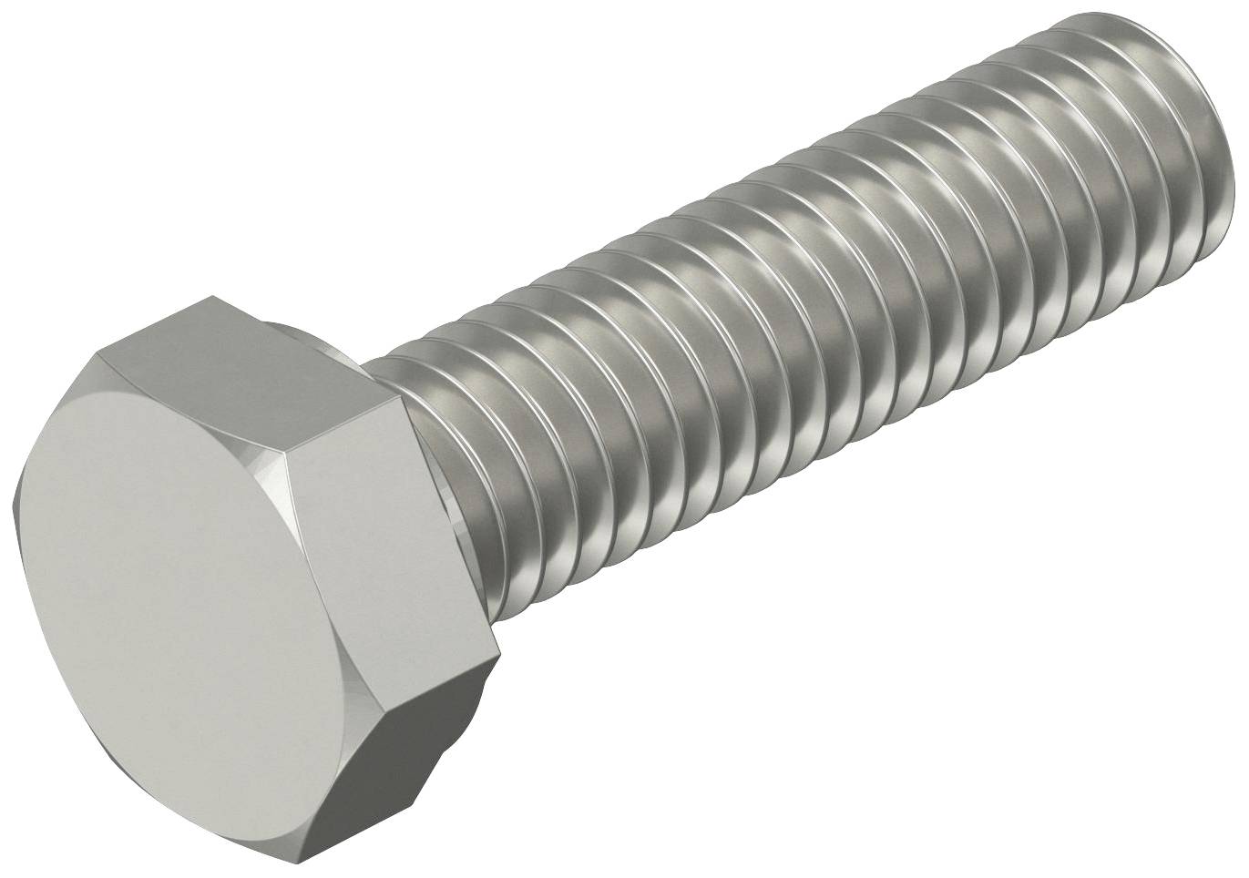 Eine silberfarbene Schraube mit Sechskantkopf und durchgehender Gewindegänge, geeignet für Metallverbindungen.