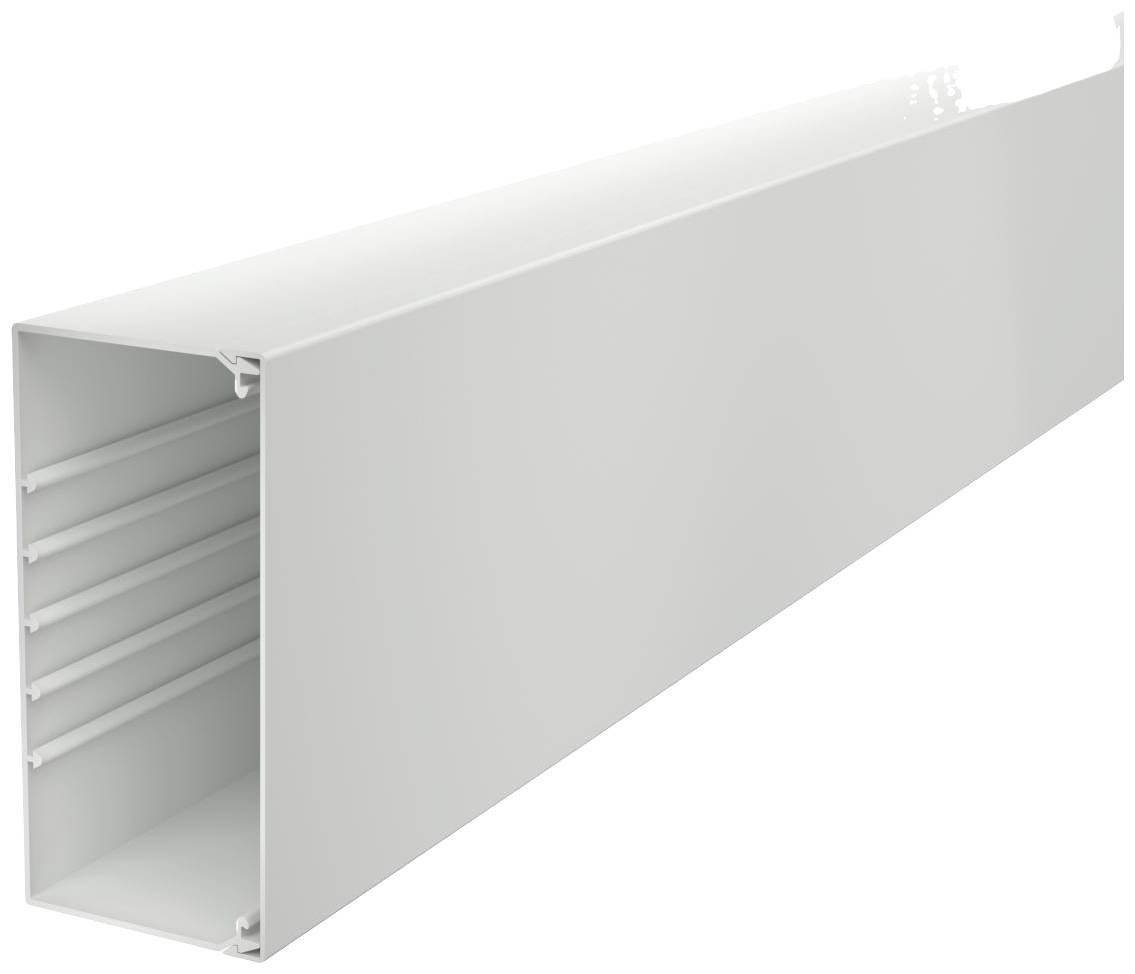 Ein rechteckiger, weißer Kabelkanal aus Kunststoff mit mehreren internen Fächern zur ordentlichen Führung von Kabeln.
