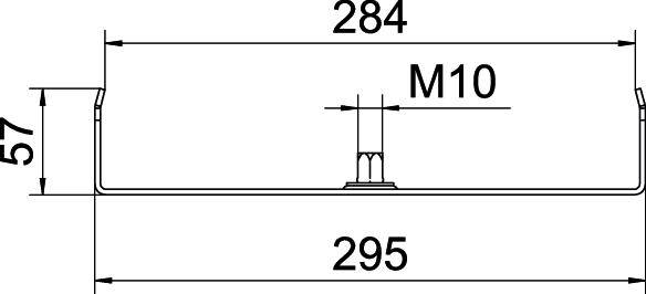 Technische Zeichnung eines Bauteils mit Maßen: Breite 295 mm, Höhe 57 mm, markierte Bohrung M10 in der Mitte bei 284 mm.