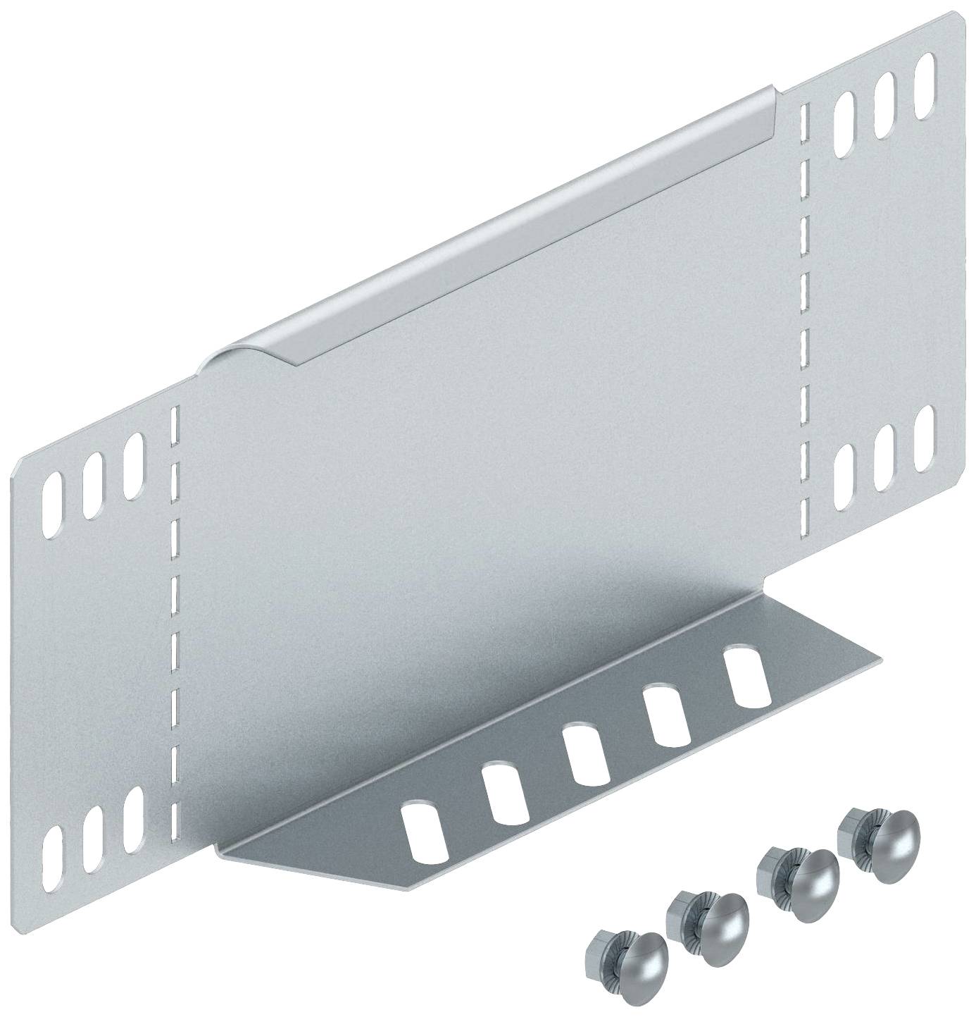 Metallklemme mit Schrauben, verwendet zur Befestigung von Komponenten, mit mehreren Löchern zur Anpassung der Positionierung.