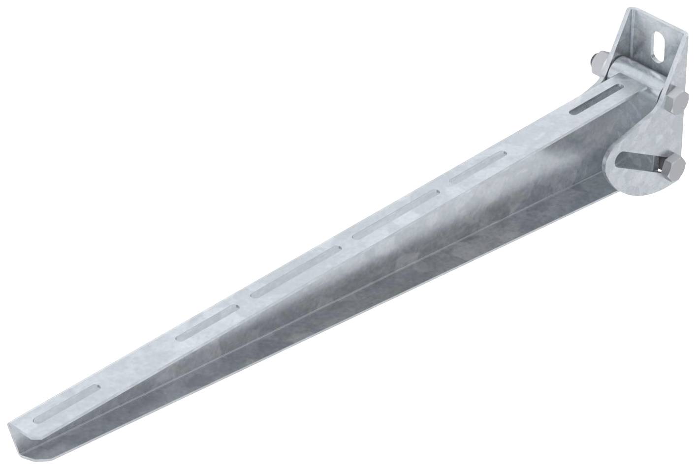 Einzelne, verzinkte Regalträgerhalterung zur Wandmontage, geeignet für die Unterstützung eines Regals, mit Schlitzen zur Höhenverstellung.