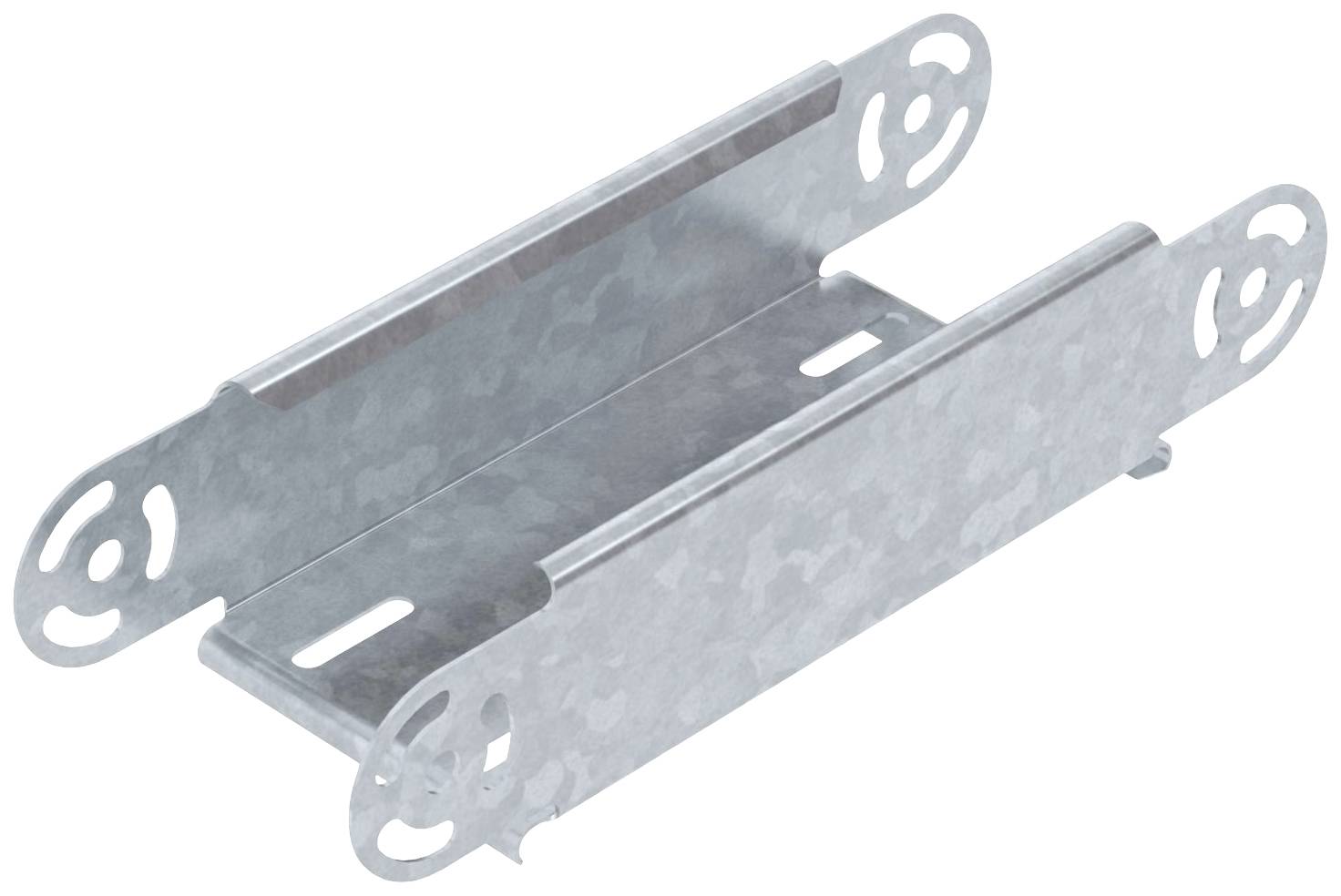 Metallwinkelverbinder mit ovalen Löchern und gewelltem Design, zur Verbindung von Bauteilen in Baukonstruktionen.