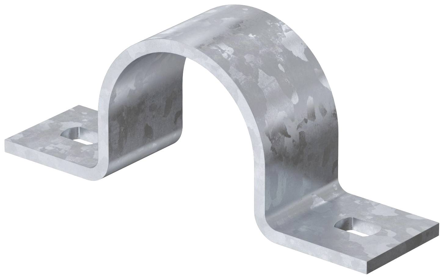 Metallrohrschelle in U-Form mit zwei Befestigungslöchern an den Enden, verwendet zur Sicherung von Rohren an Oberflächen.