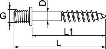 Technische Zeichnung einer Schraube mit Maßen: Durchmesser (D), Gewinde (G), Gesamtlänge (L), Gewindelänge (L1).