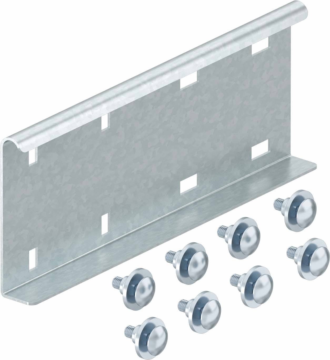 Metallwinkel mit acht Schrauben, verwendet zur Befestigung oder Stabilisierung in Bauprojekten. Ideal für Regallösungen.