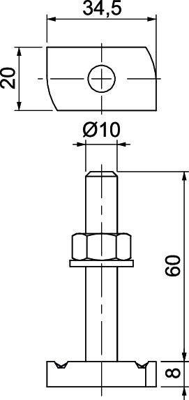 OBO Bettermann MS41HB M10x60 ZL 1148326 Hammerkopfschraube 35mm Stahl 25St.