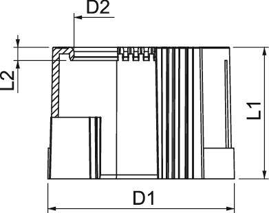Technische Zeichnung eines mechanischen Teils mit Beschriftungen: D1, D2, L1, L2. Zeigt Querschnitt mit unterschiedlichen Durchmessern.