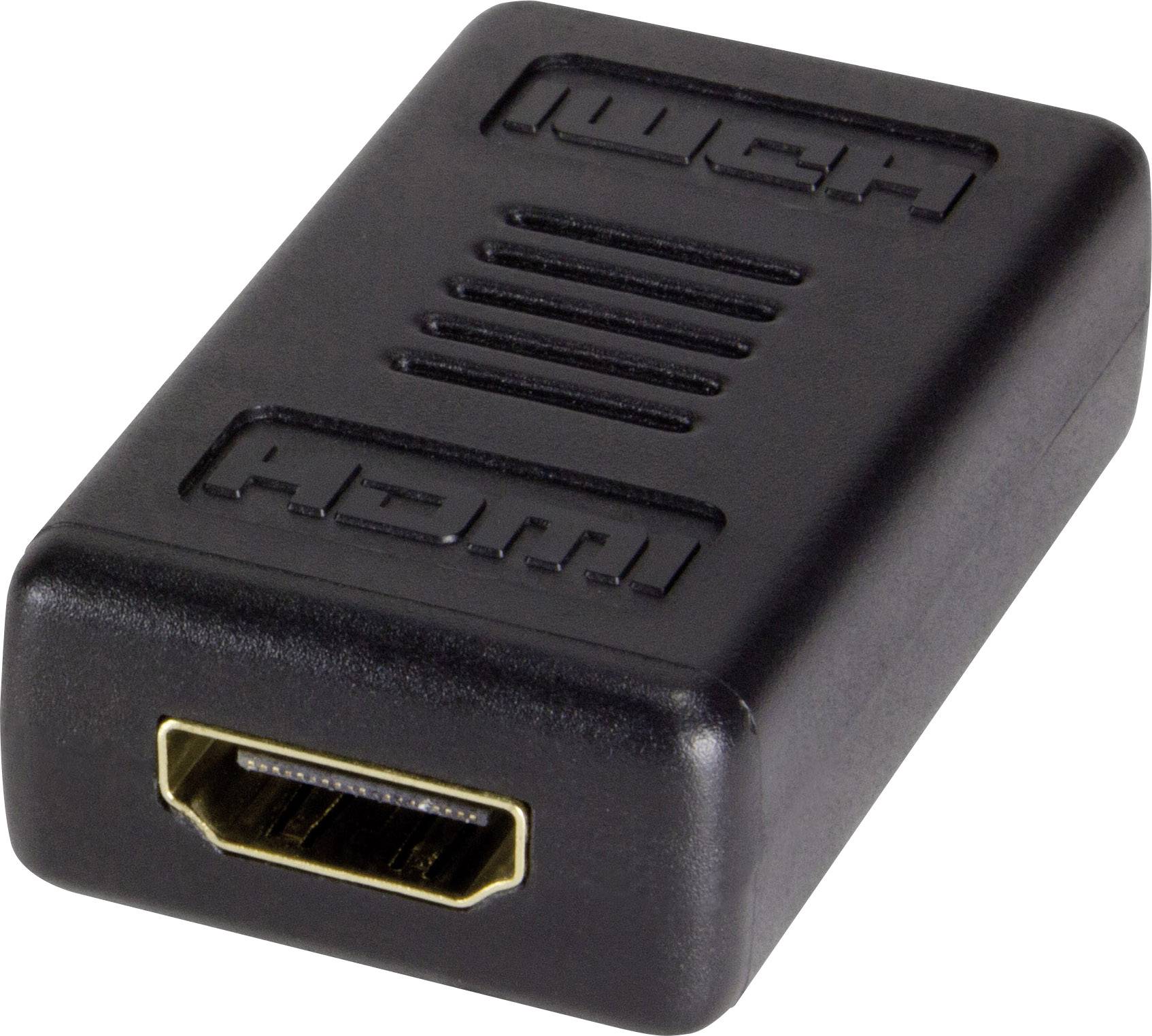 'HDMI-Adapter' - Ein kompakter schwarzer Adapter mit HDMI-Buchse. Verwendet für den Anschluss von HDMI-Kabeln an Geräte.