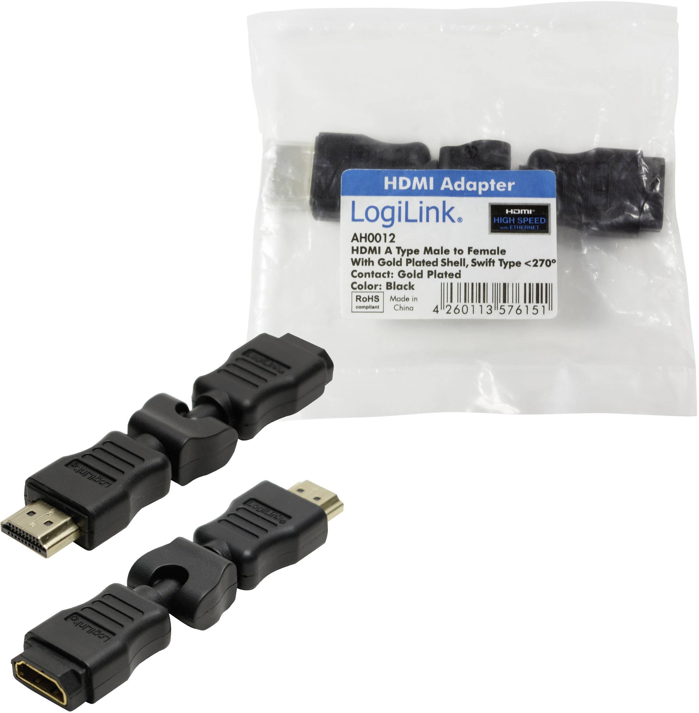 HDMI-Adapter von LogiLink, Typ A (Stecker auf Buchse), vergoldet, mit Verpackung. Farbe: Schwarz.