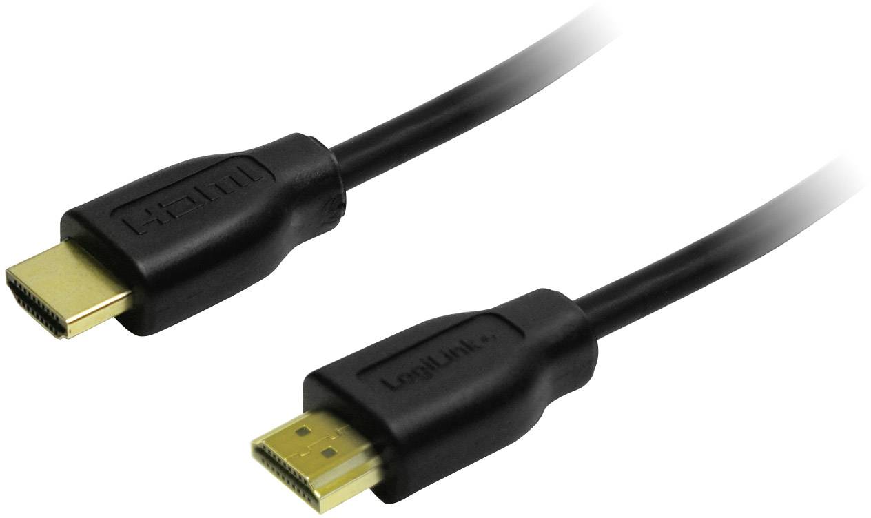 Schwarzes HDMI-Kabel mit zwei unterschiedlichen Steckern: Standard HDMI-Stecker auf der linken Seite, Mini HDMI-Stecker auf der rechten Seite.