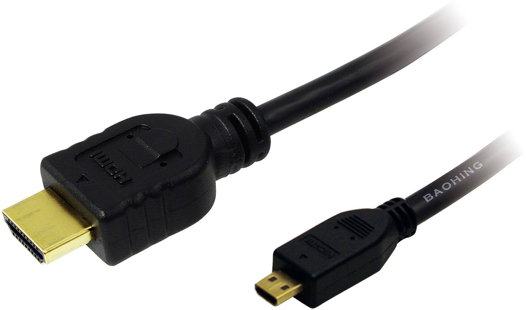 Ein HDMI-Kabel mit einem Standard-Anschluss links und einem Mini-Anschluss rechts auf weißem Hintergrund.
