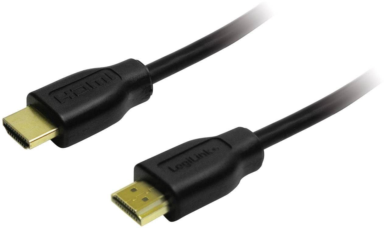 Ein schwarzes HDMI-Kabel mit zwei verschiedenen Steckverbindern, einer Standardgröße und einer kleineren Größe, möglicherweise für Mini-HDMI.