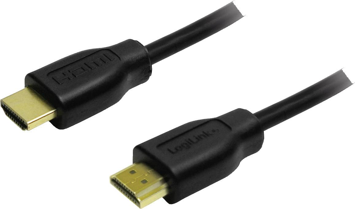 Schwarzes HDMI-Kabel mit goldenen Steckern an beiden Enden, geeignet für die Verbindung von HD-Geräten wie Fernsehern und Computern.