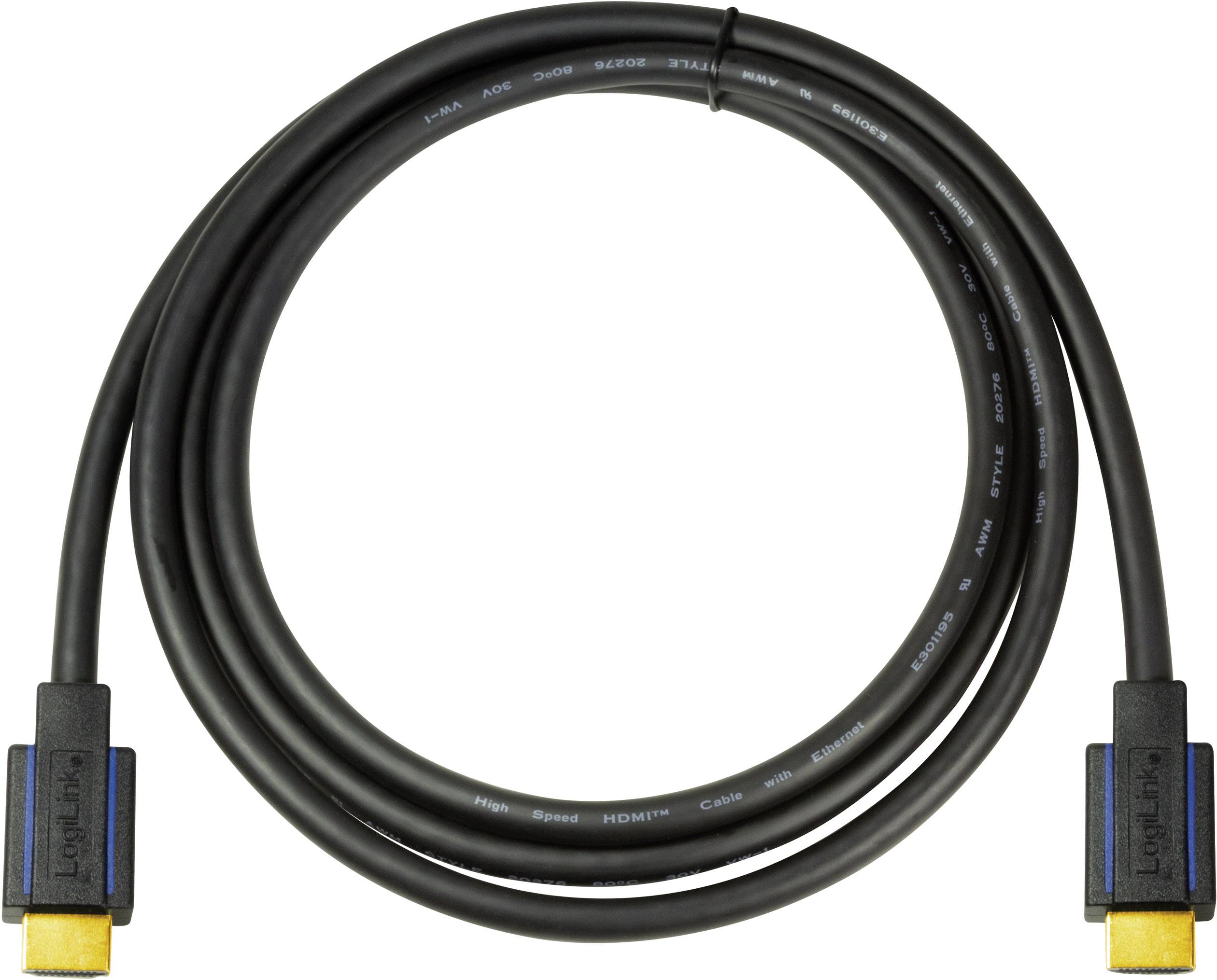 Ein schwarzes HDMI-Kabel mit goldenen Anschlüssen, gerollt in eine Schlaufe. Es wird zur Übertragung von Audio- und Videosignalen genutzt.