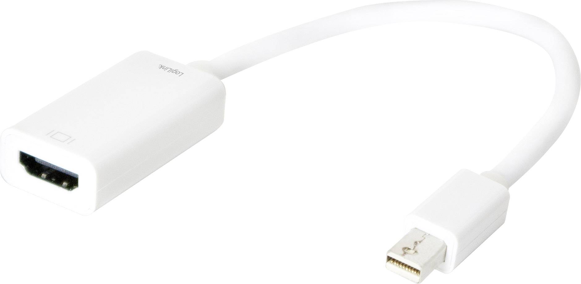Ein weißer Mini DisplayPort-zu-HDMI-Adapterkabel, verwendet zum Anschließen von Computern an HDMI-Fähige Monitore oder Fernseher.