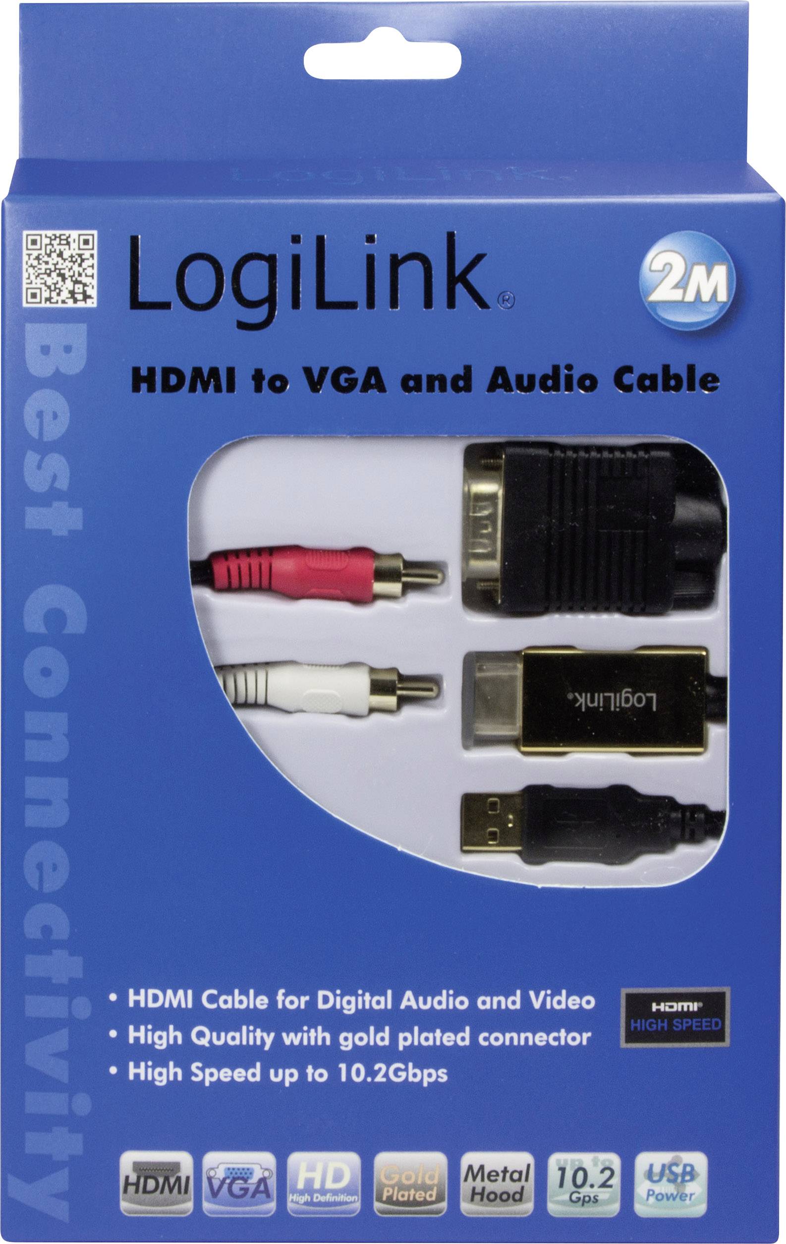 LogiLink CV0052A Adapter [1x HDMI-Stecker - 1x VGA-Stecker, Cinch-Stecker] Gold, Schwarz 2.00 m